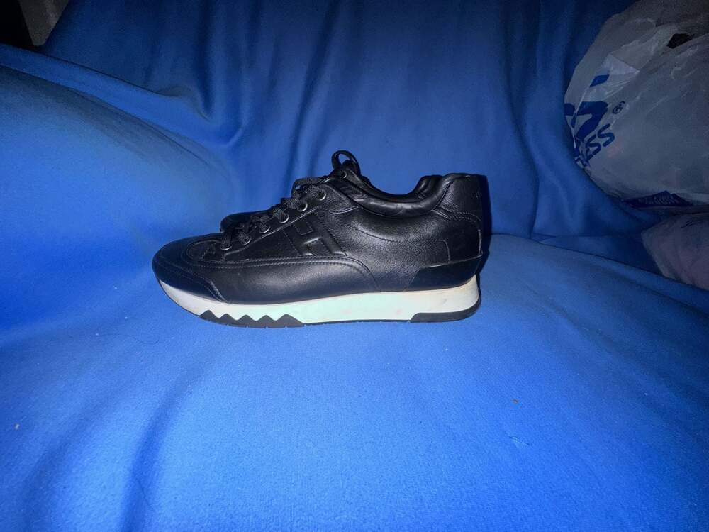 Hermes Trail Low-Top Sneakers in Black Calfskin Leather Mens 42.5 US 9-9.5
